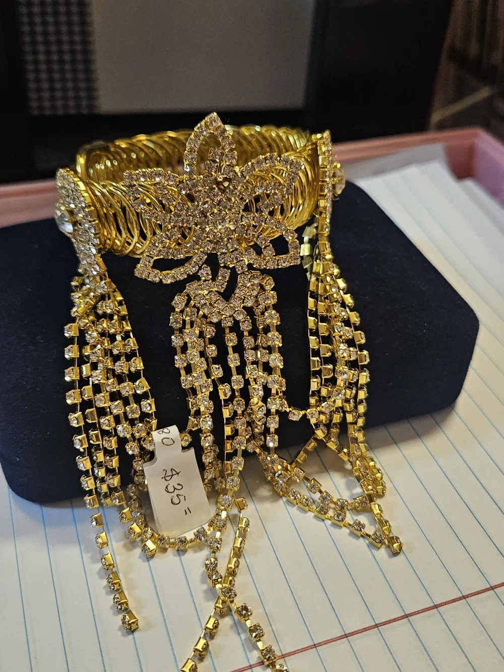 Gold Crystal Statement Bracelet with Fringe